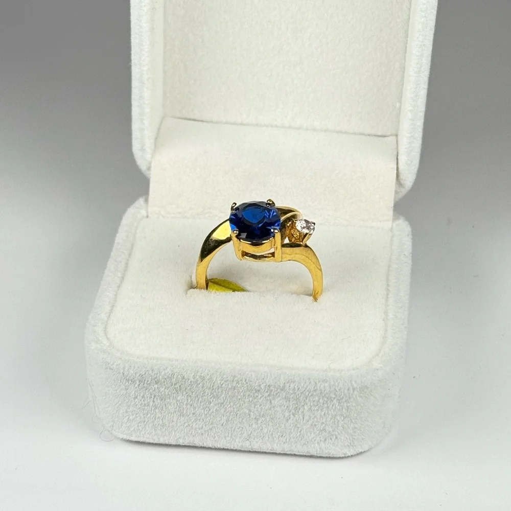 14K Gold Electroplated Blue CZ Ring Size 7 Sapphire Cubic Zirconia NEW